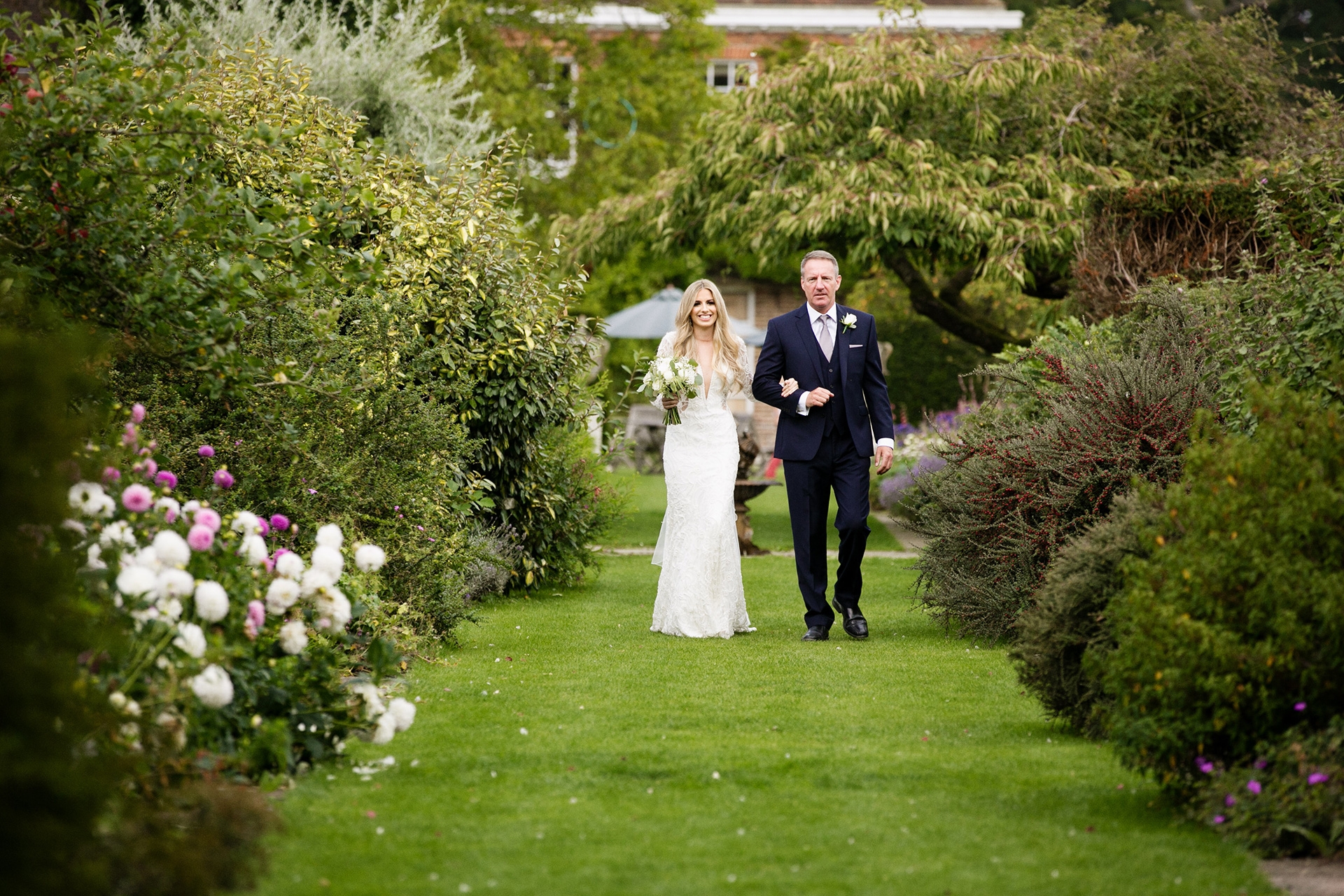 Weddings At Micklefield Hall Micklefield Hall Bride Walk The Temple Confetti Great Barn Ceremony2