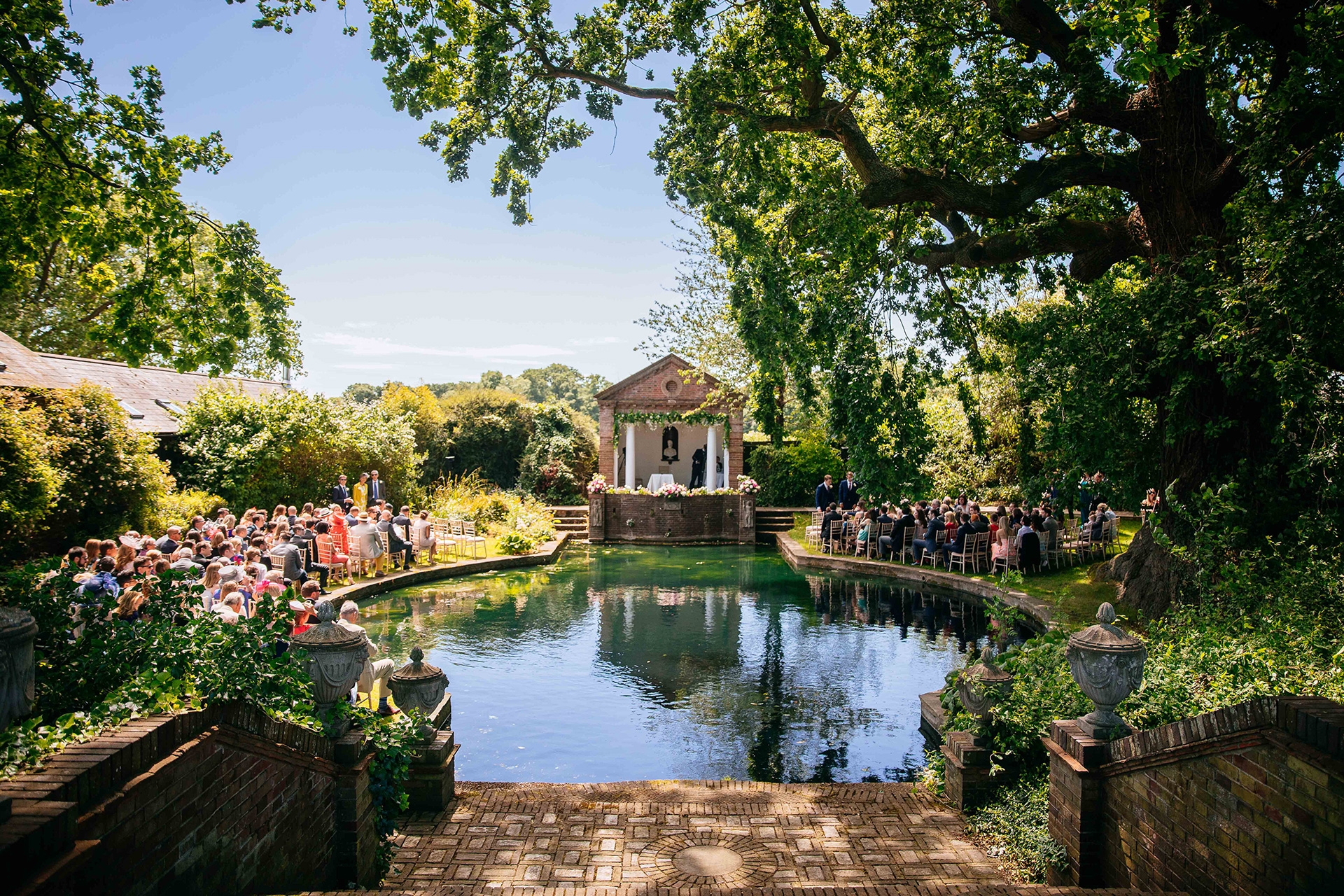 Weddings At Micklefield Hall Micklefield Hall The Temple Confetti Great Barn Ceremony2 Bridal Party