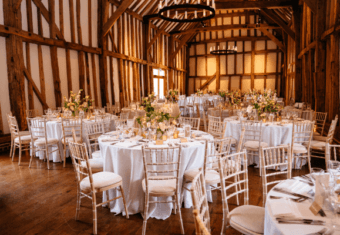 Micklefield Hall weddings, great barn set up for wedding breakfast