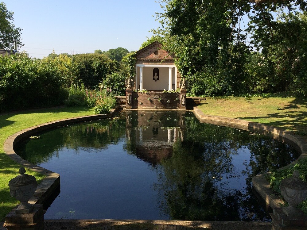Micklefield Hall wedding venue Temple (licensed for civil ceremonies) and pond with 450 year old oak tree