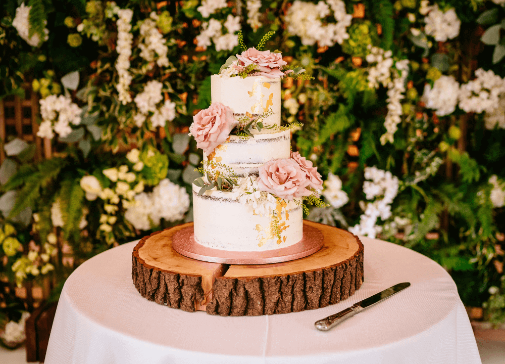 Micklefield Hall weddings, naked wedding cake with roses
