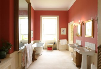 Micklefield Hall film location - Red bathroom in Manor House