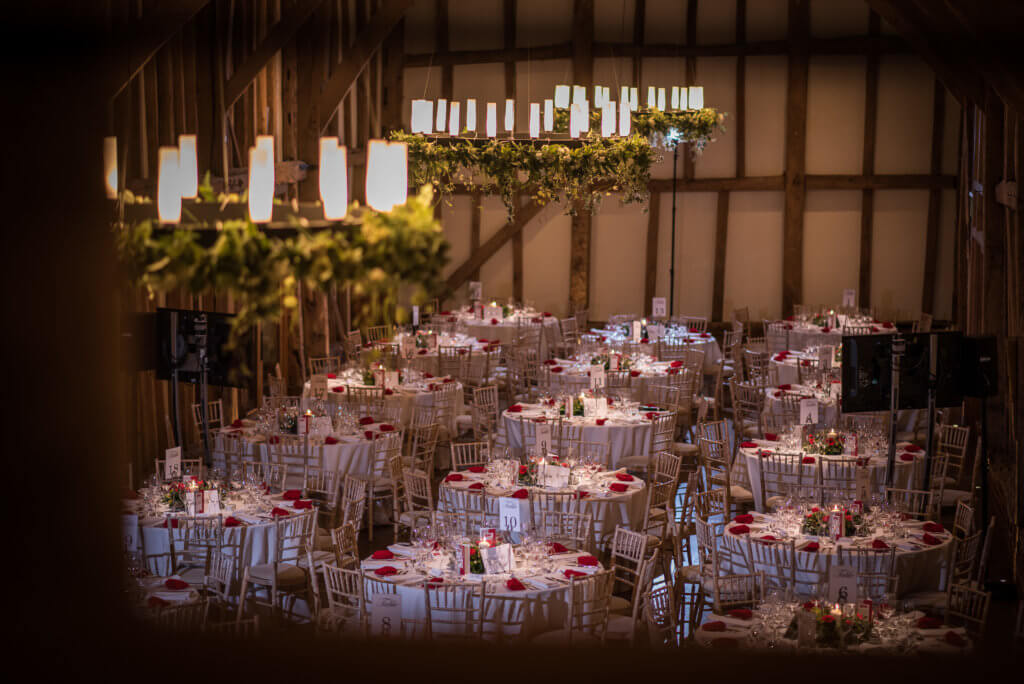 Decorated tables on the night of the corporate gala dinner 