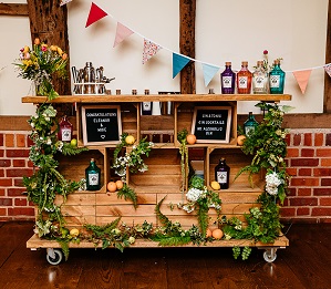 Micklefield Hall's gin bar all set up and ready for guests to enjoy