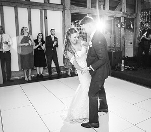 Bride and groom first dance in black and white